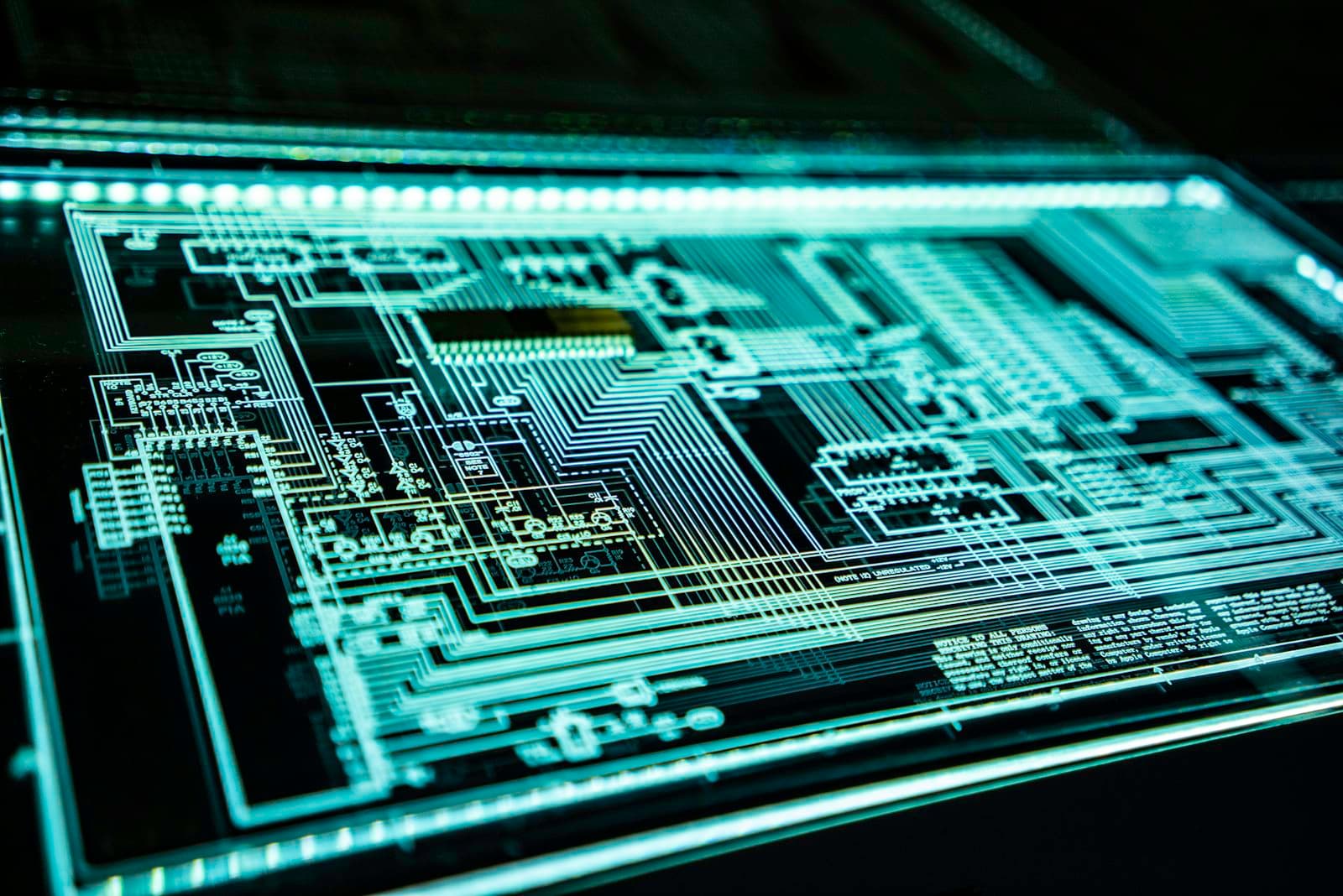 A detailed circuit diagram on a dark display